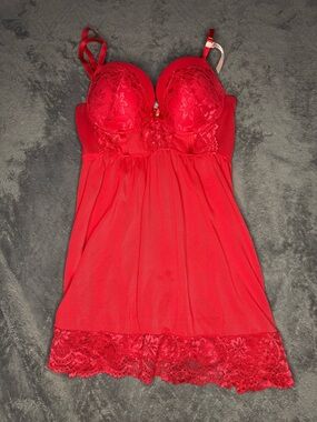 Daisy Fuentes Red Lace Bustier Chemise